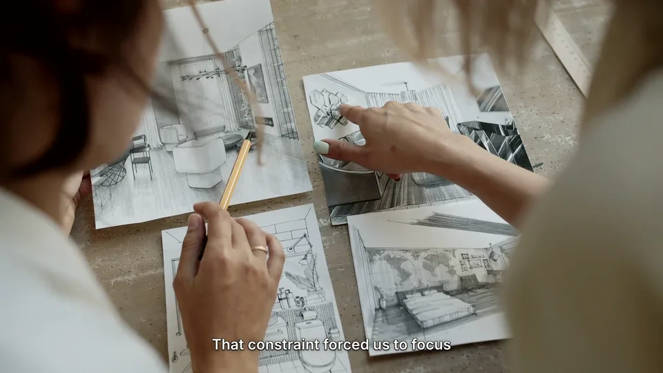 A person narrowing several notes down to one idea